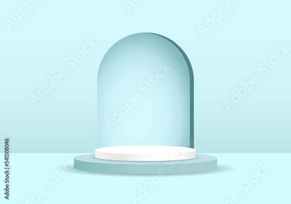 Fototapeta Premium Photo. Empty podium with blue background. Podium abstract composition with blue background. 3d rendering, podium minimal abstract background for cosmetic product presentation, abstract