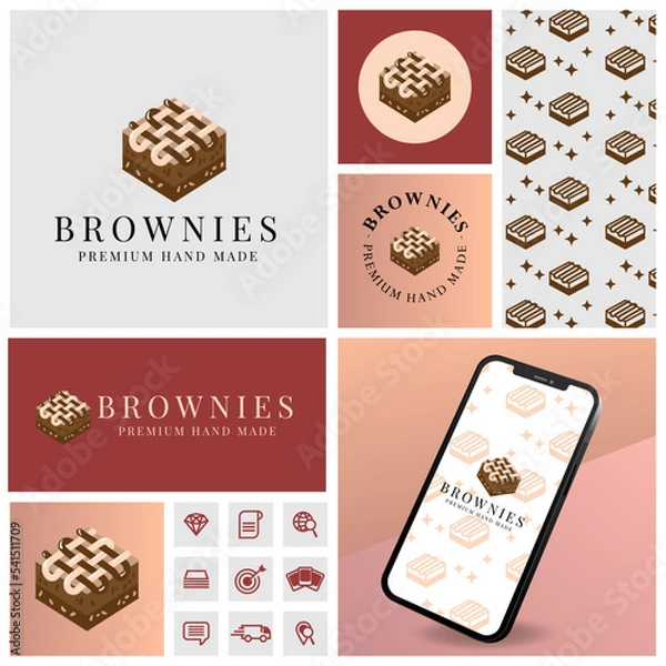 Obraz cute simple cake logo with seamless pattern and mockup