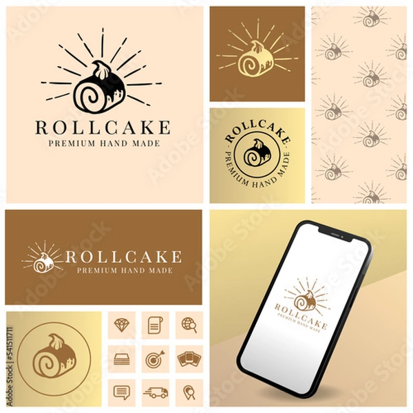 Obraz cute simple cake logo with seamless pattern and mockup