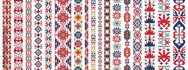 Fototapeta Collection of seamless patterns with Uzbek motifs. Classic geometric textures for carpets. Vector illustration.