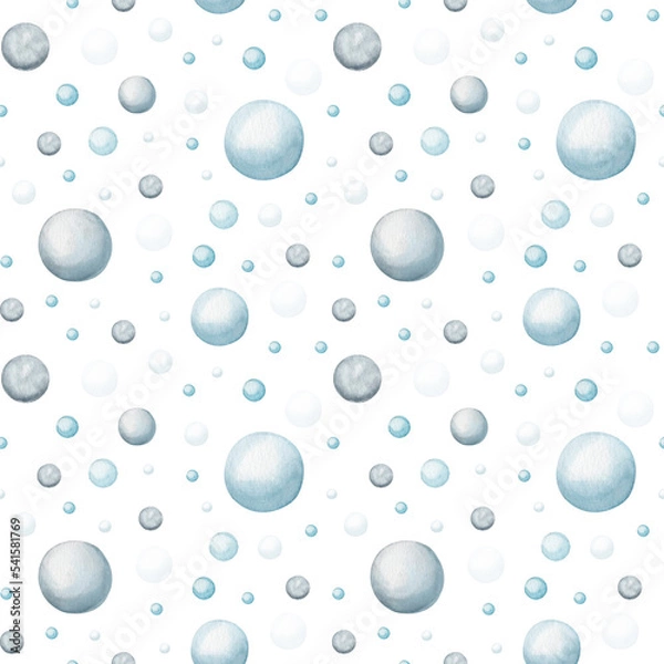 Fototapeta Seamless simple pattern with circle watercolor water drops. Rainy glass surface art. Wet snow texture. 