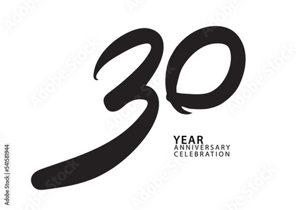 Fototapeta 30 year anniversary celebration black color logotype vector, 30 number design, 30th Birthday invitation, logo number design vector illustration