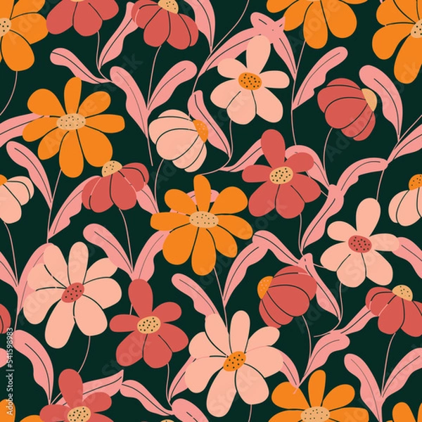 Fototapeta style retro daisy flowers seamless pattern