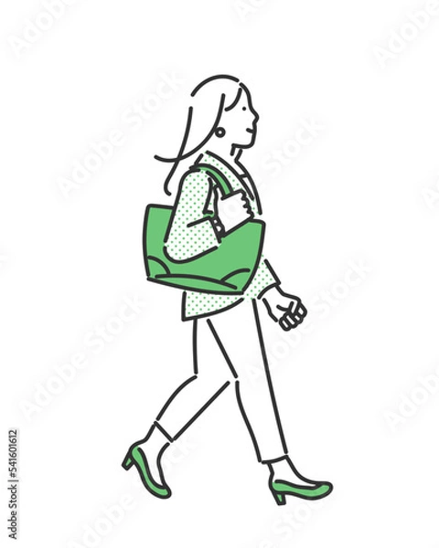 Fototapeta 歩く女性のビジネスパーソンのイメージイラスト