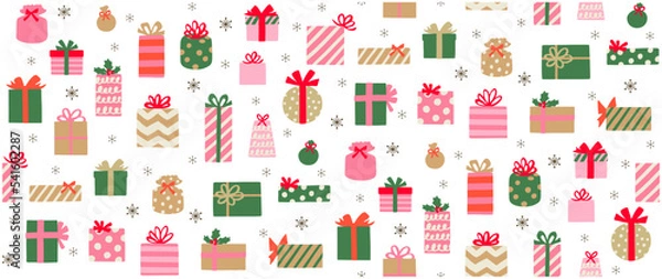 Fototapeta クリスマスプレゼントのシームレスなパターン-手描き
