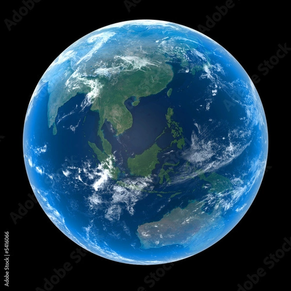 Obraz Earth - East Asia & Oceania with clouds