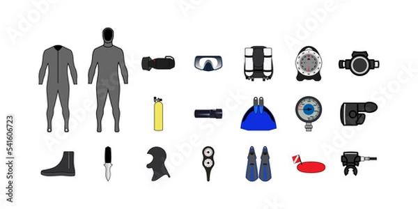 Obraz Diving set pictograms vector illustration.