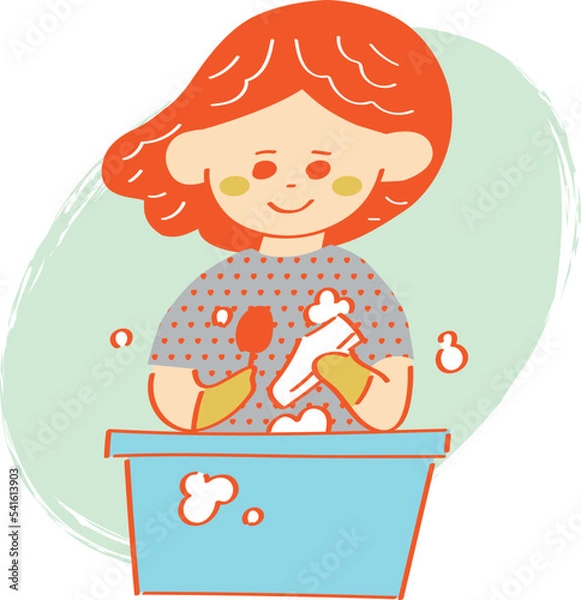 Obraz 靴をタワシで洗う女性のイラスト