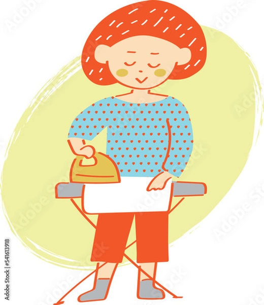 Obraz アイロンがけをする女性のイラスト