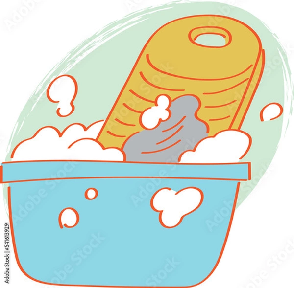 Obraz 洗濯板で洗うイラスト