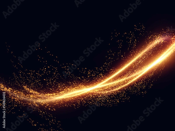 Fototapeta Fiery effect shiny line with bright sparks vector background.