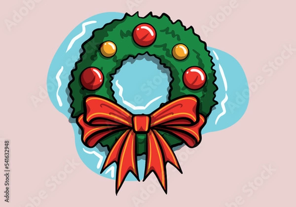 Obraz Hand drawn christmas wreath vector cartoon style isolated on background.