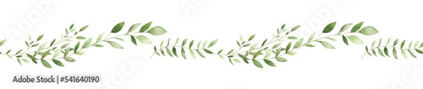 Fototapeta Watercolor seamless border with delicate branches. Horizontal repeatable frame for creative design