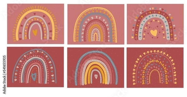 Fototapeta Valentine's day cards with rainbow on pink background