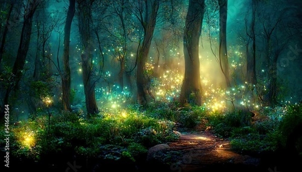 Obraz Magical Fantasy Fairy Scenerie, noc w lesie