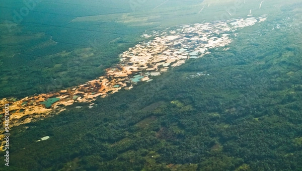 Fototapeta aerial view of illegal tin mining in Bangka Belitung