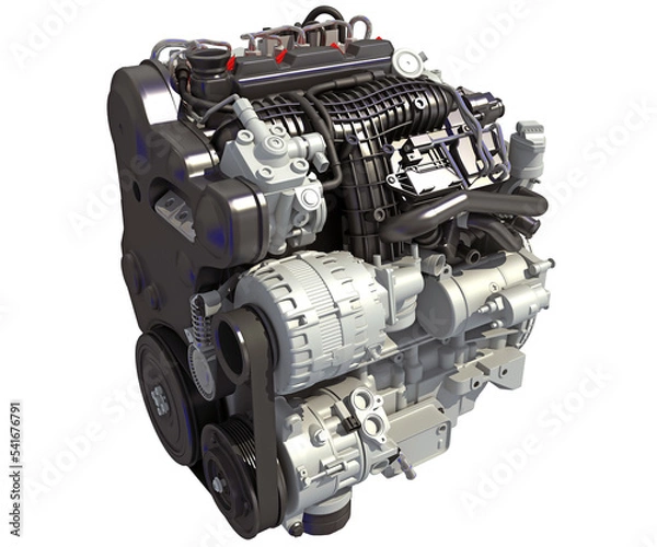 Fototapeta Car Engine 3D rendering on white background