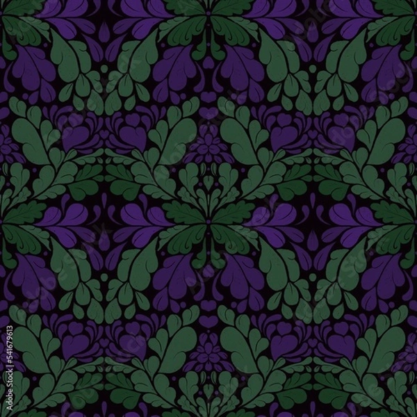 Fototapeta seamless background of floral patterns in purple green color scheme