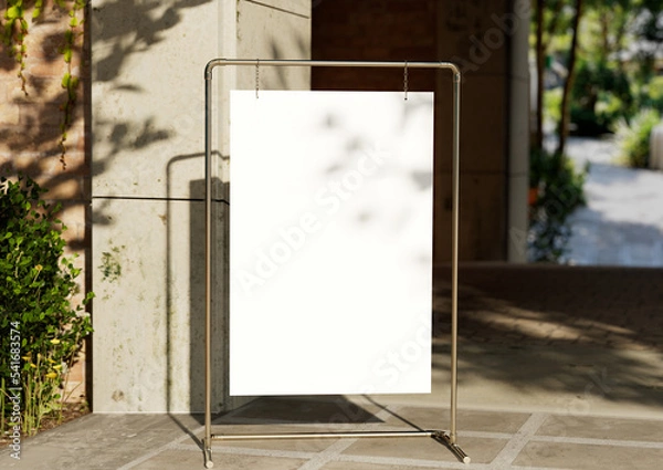 Fototapeta white Board, welcome sign, Seating chart Mockup , outdoors. Greeting template with clipping path.