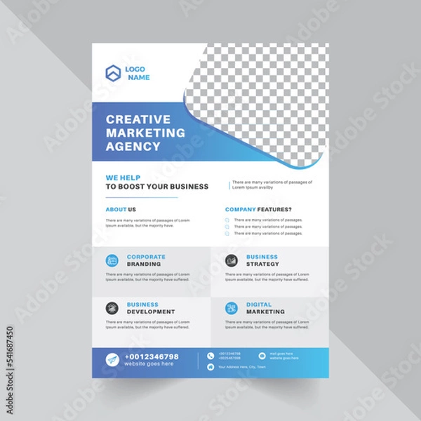 Obraz Marketing Ageny Flyer Design Template with blue shape gradient
