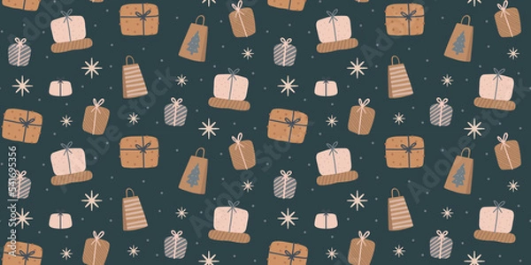 Obraz Doodle Hand drawn Christmas gifts box seamless Pattern
