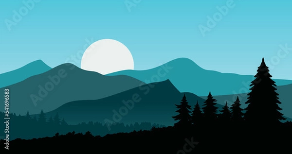 Obraz blue gradient forest mountain overlay background