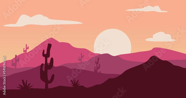 Fototapeta red pink gradient cactus mountains expanse background