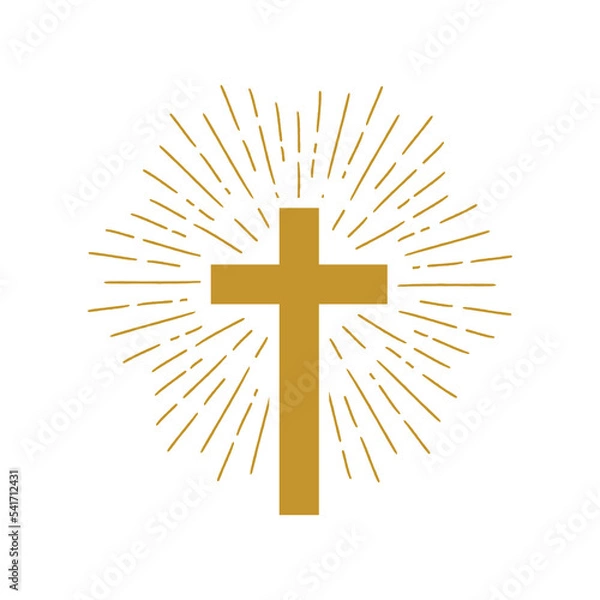 Fototapeta Christian cross sign hipster sun starburst circle retro vintage design isolated on white background.
