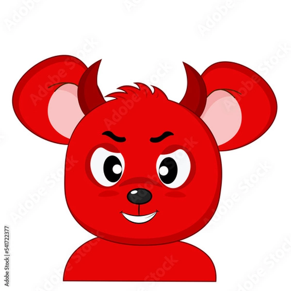 Fototapeta A cute little mouse in a devil costume with horns for a Halloween party