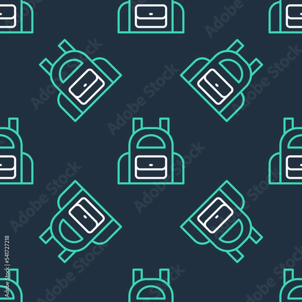Fototapeta Line School backpack icon isolated seamless pattern on black background. Vector