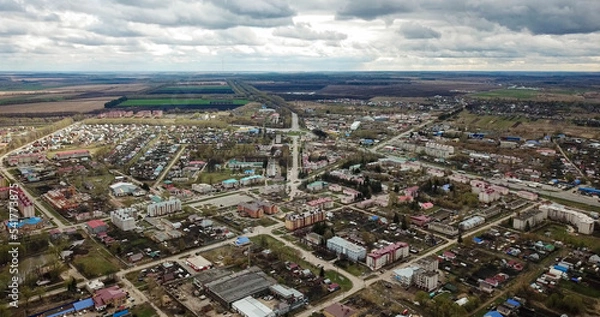 Fototapeta Small russian town aerial view