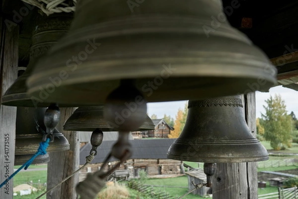Fototapeta Bells of an ancient wooden temple on Kizhi island