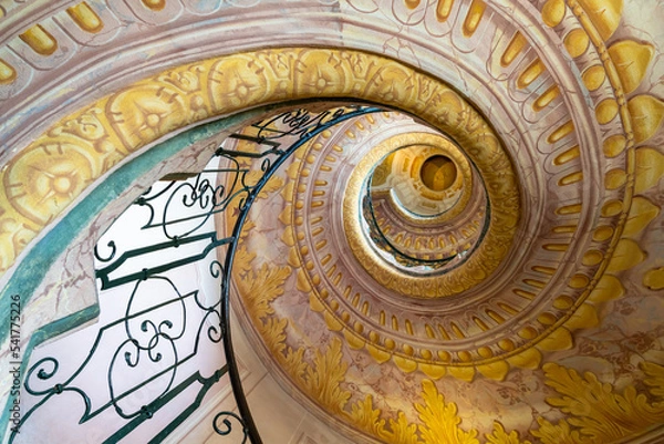 Fototapeta view of the multi-storey circular staircase leading from the library to the church in Melk Abbey