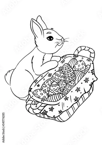 Obraz vector, illustration, coloring, easter, hare, rabbit with a basket. cute picture