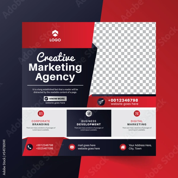 Obraz Digital marketing social media post web banner with red shape