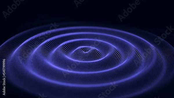 Fototapeta Digital vibration and sound wave. Circle blue pulse wave with points on the dark background. 3D rendering.