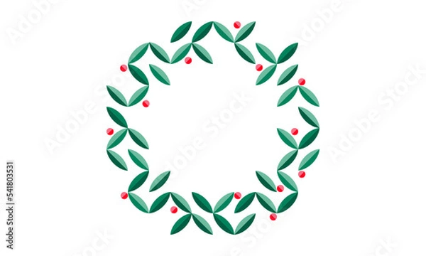 Fototapeta Christmas wreath abstract geometric vector illustration Christmas green ornament for web mobile post cards