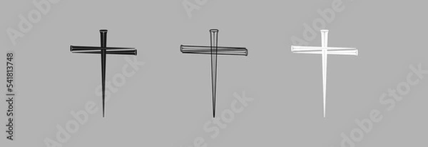 Fototapeta Three Crosses of nails. Set of vector icons.