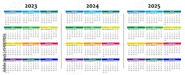 Fototapeta Standard Calendars displayed on three months rows 