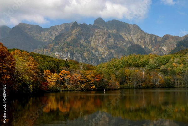 Fototapeta 秋が深まり池の周りの紅葉が色づきます