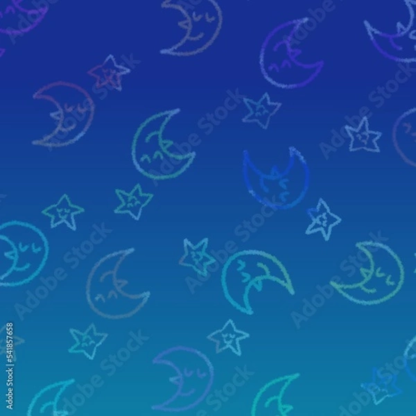 Fototapeta お月さまとお星さま　背景　手書き