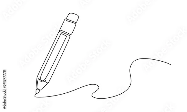 Fototapeta Pencil vector illustration with continuous one single line drawing isolated on white background.