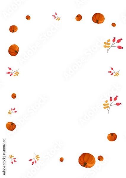 Obraz Gold Leaf Background White Vector. Vegetable Decorative. Red Happy Illustration. Foliage Template. Colorful Pumpkin Harvest Texture.