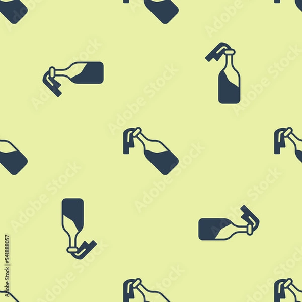 Fototapeta Blue Cocktail molotov icon isolated seamless pattern on yellow background. Vector