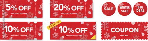 Fototapeta 	
WINTER DISCOUNT COUPON TICKET CARD element template vector illustration