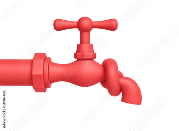 Fototapeta Red water tap tied in knot isolated on white. Economic sanctions concept. Clipping path included