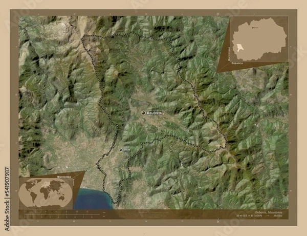 Fototapeta Debarca, Macedonia. Low-res satellite. Labelled points of cities