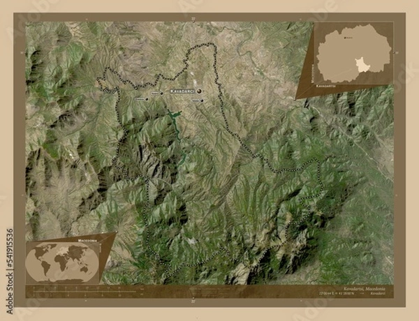 Fototapeta Kavadartsi, Macedonia. Low-res satellite. Labelled points of cities