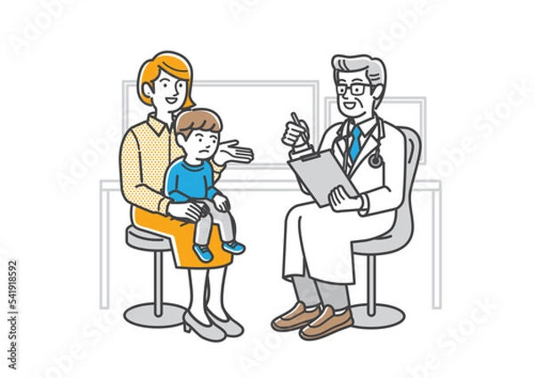 Fototapeta 医者に診察を受ける幼児と母親のイラスト素材