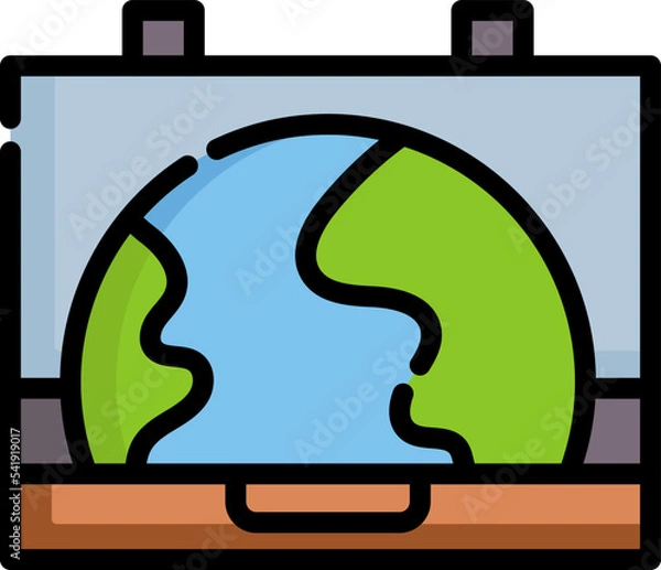 Obraz World travelling and remote work color icon vector. Line and color icon. Digital nomads. Planet earth in a suitcase
